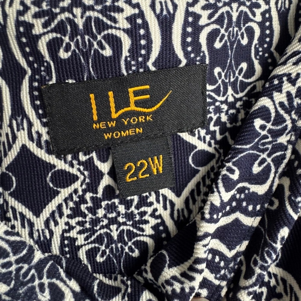 Women Geometric Print Dress Blue Cream Plus Size 22W Casual Workwear Midi Spring - Picture 6 of 8